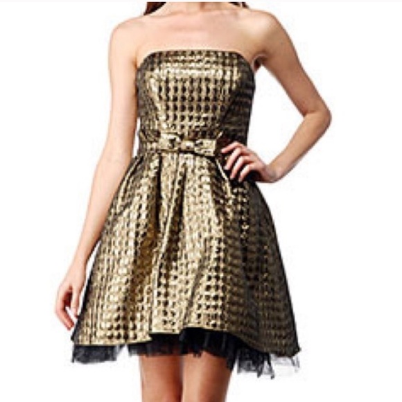 BETSEY JOHNSON Pink Label Silver Polka Dot Strapless Prom Formal Mini Dress - Picture 1 of 8